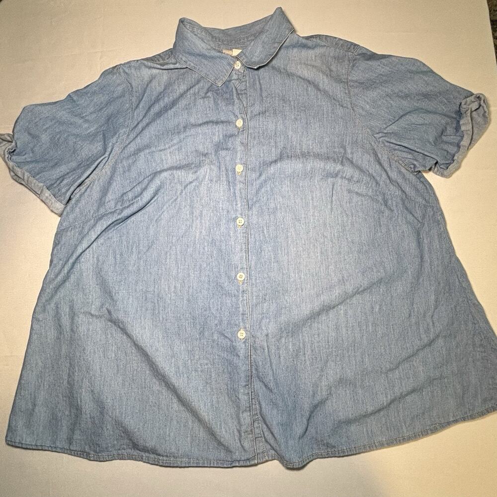 J. Jill Women’s Plus Size 1X Denim Button Up Top Blouse